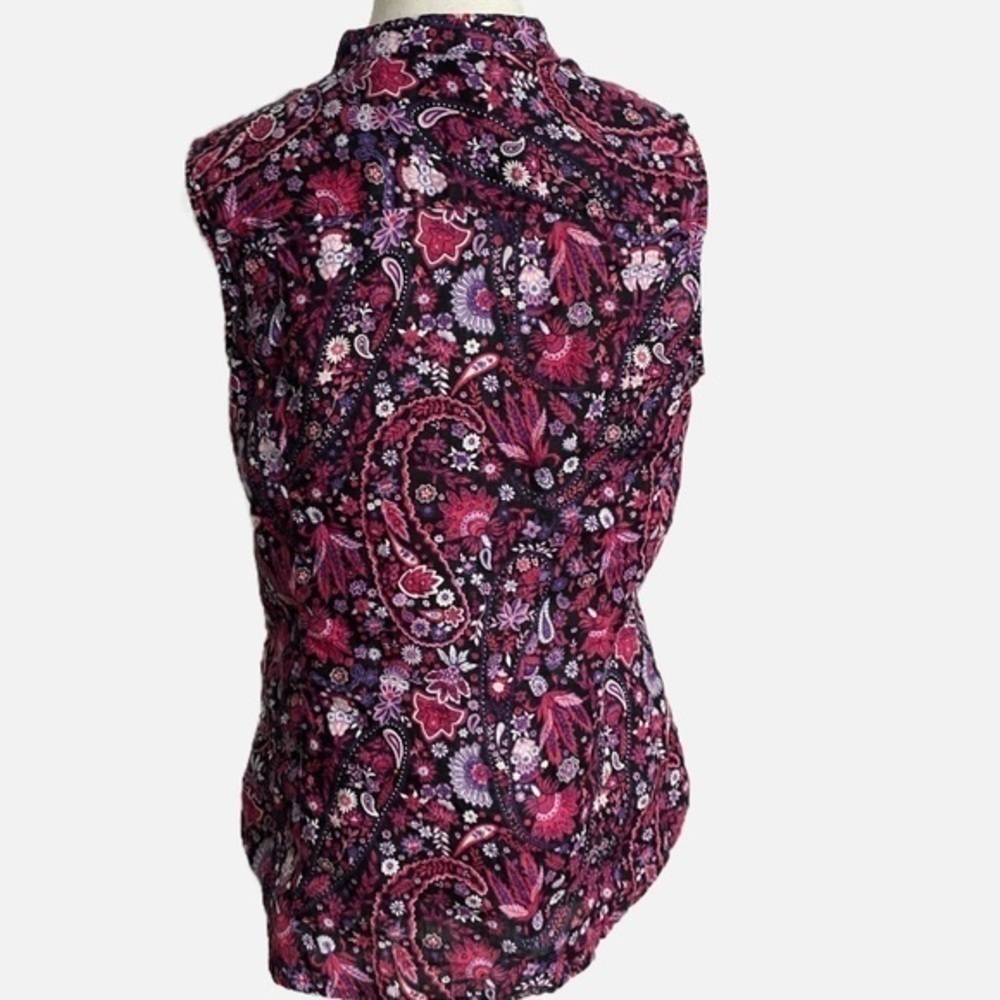 Charter Club Paisley Print Sleeveless linen Button Down blouse - Picture 2 of 9